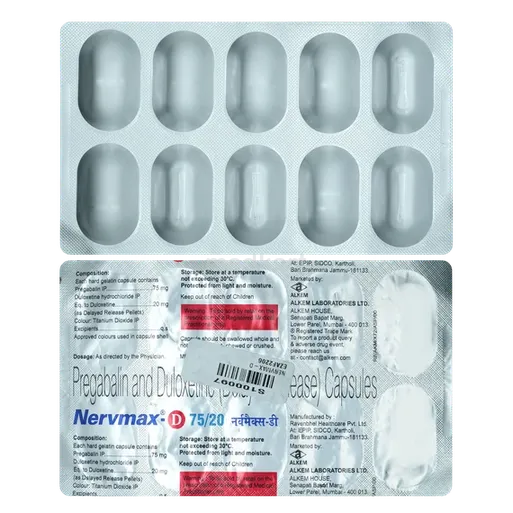 nervmax d 75/20mg capsule 10's